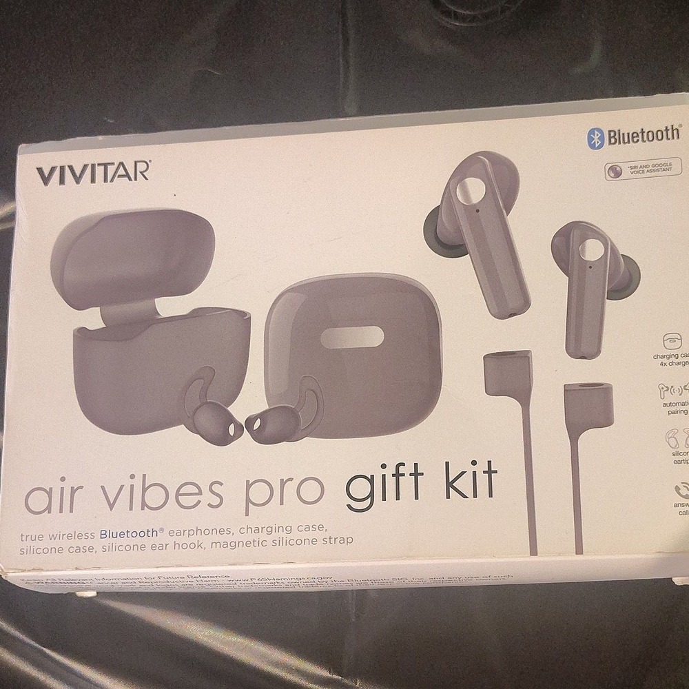 Vivitar Air Vibes Pro Gift Kit Wireless Bluetooth Earbuds Gray V1342BT-GRY